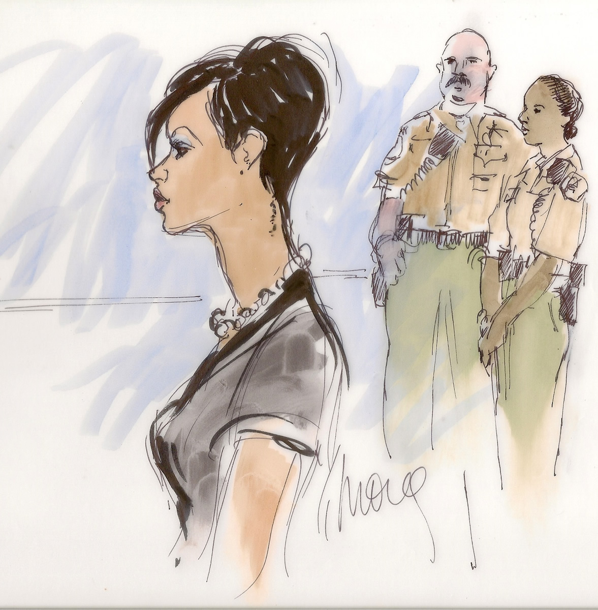 Rihanna, Chris Brown Hearings Courtroom Illustration