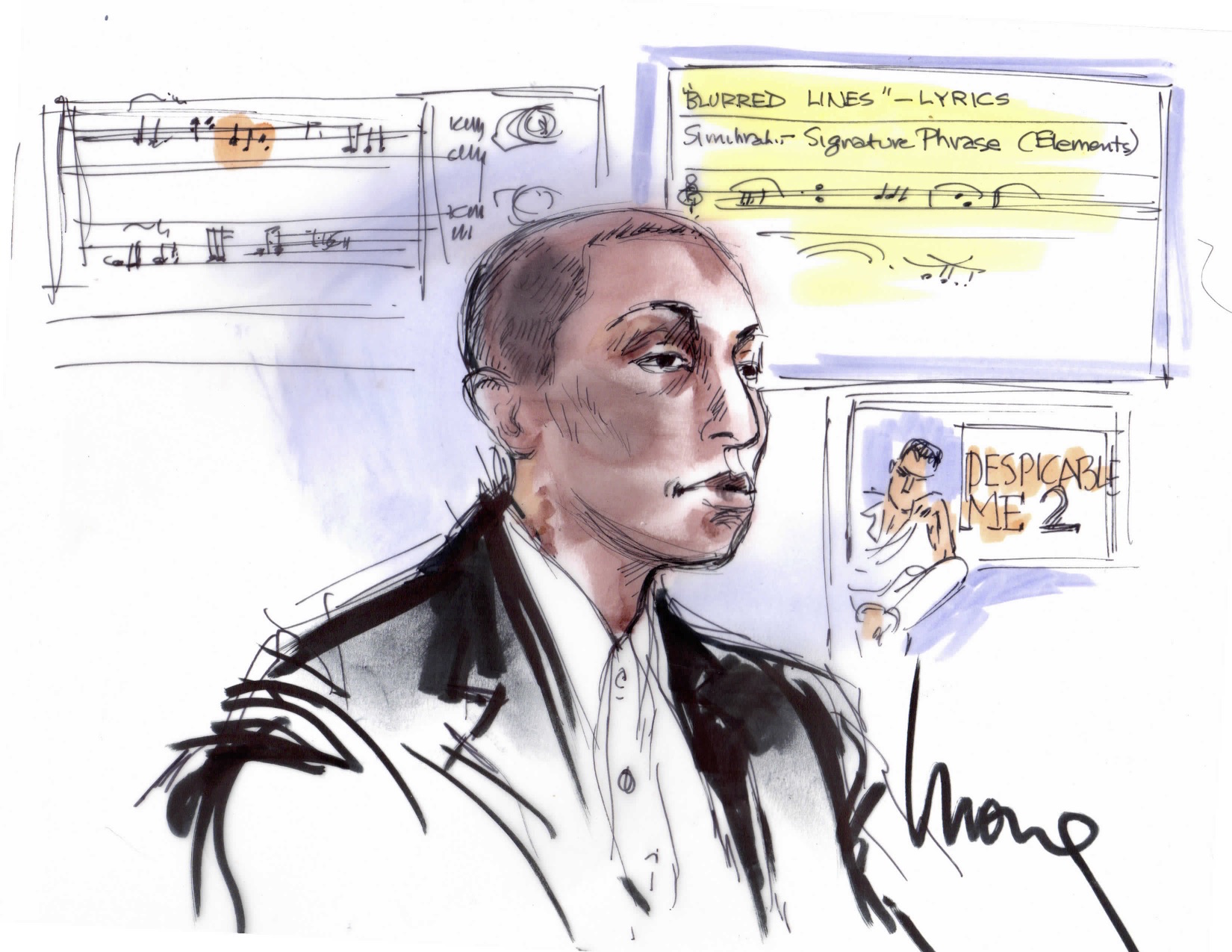 Pharrell Williams Blurred Lines Trial Illustration