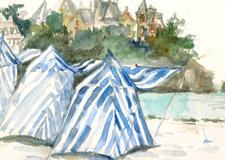 Cabanas in Dinard France Travel Illustration 